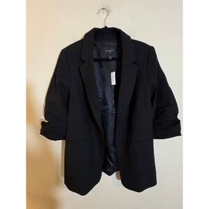 Banana Republic Hayden Blazer Black Ruched 3/4 Sleeve Open Front XL Petite NEW